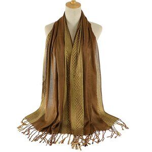 2/$30 Brown Patterned Fringe Scarf Tassel Large Wrap Neck Head Shoulders Shawl